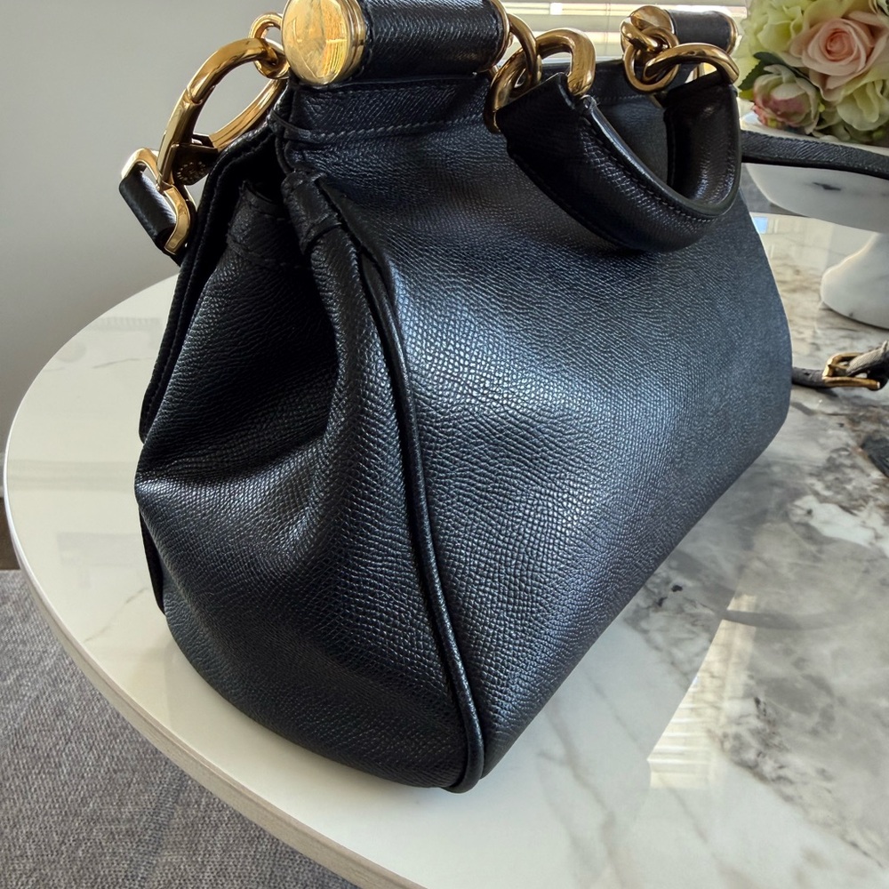 Dolce & Gabbana Miss Sicily M Size Black Leather Satchel with Gold Hardware. - Picture 4 of 9